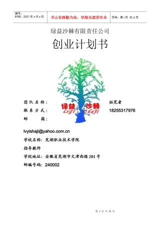 某有限责任公司创业计划书