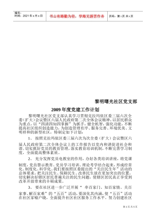 某某社区党支部年度党建工作计划