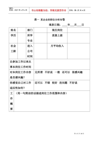 某某企业的职位分析问卷