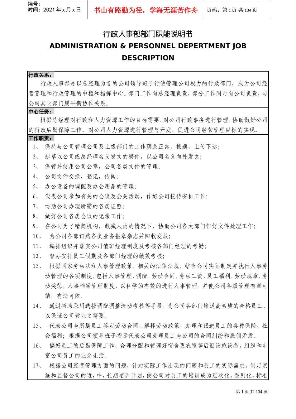 某某公司行政人事部运作手册_第2页