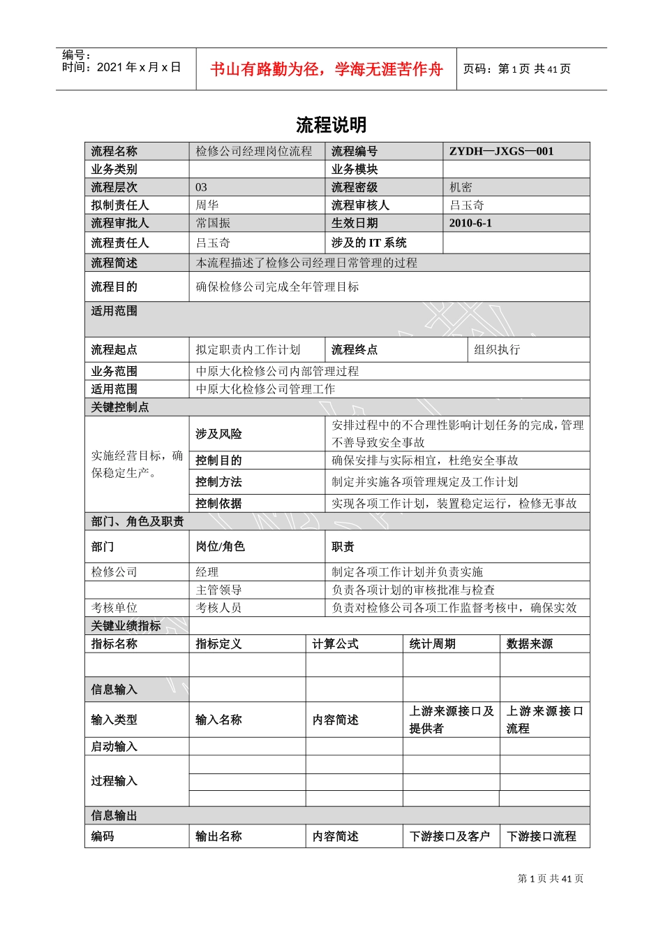 某某公司岗位流程说明书_第1页