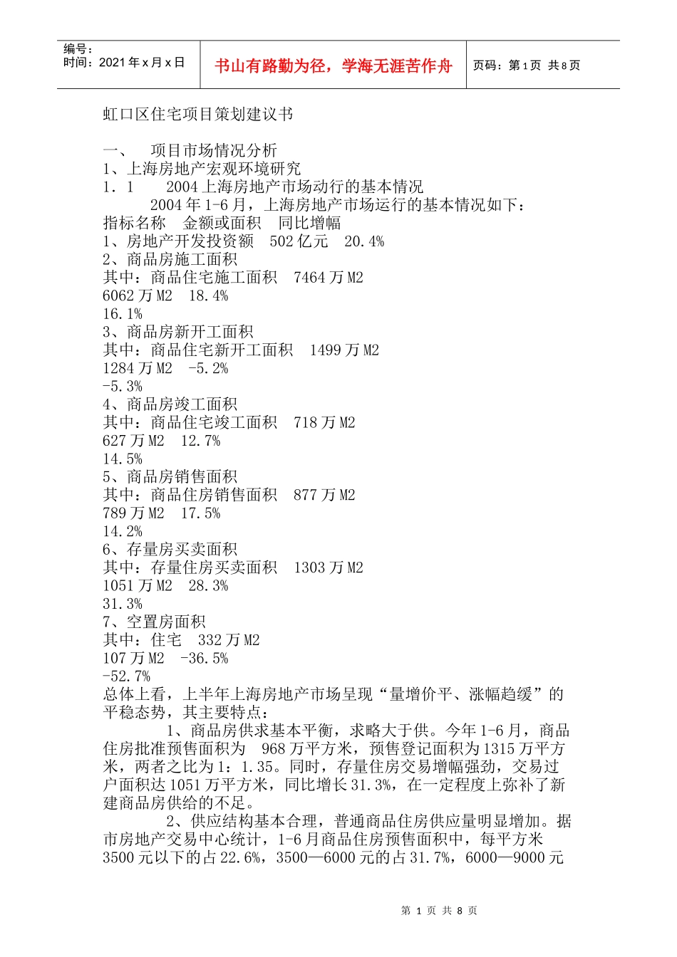 某某年上海虹口区住宅项目策划建议书_第1页