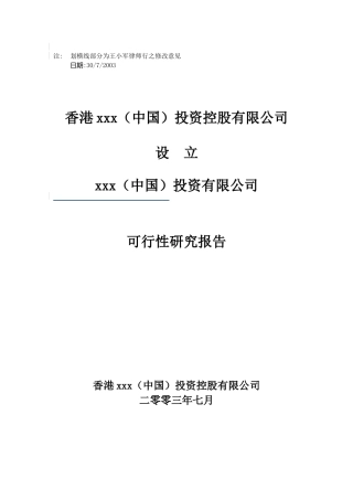 某投资控股有限公司可行性报告