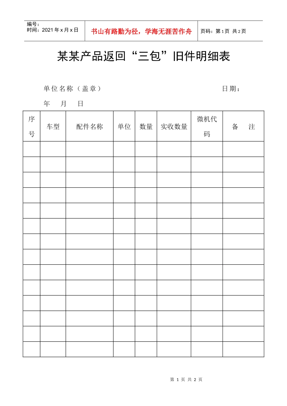 某某产品返回“三包”旧件明细表_第1页