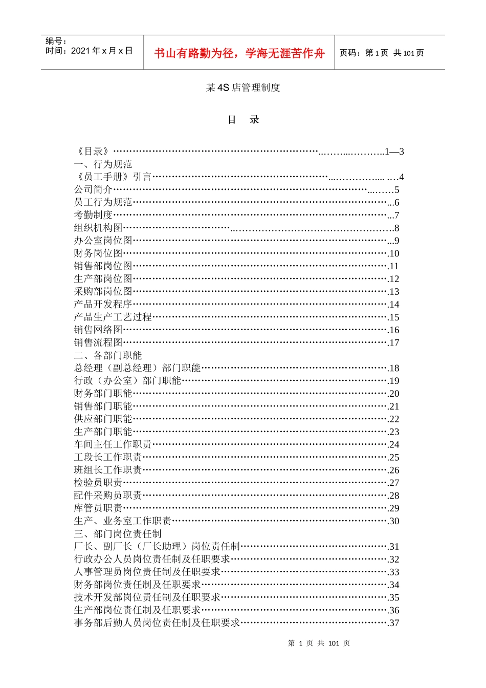 某汽车销售服务公司汽车4s店管理制度大全_第1页