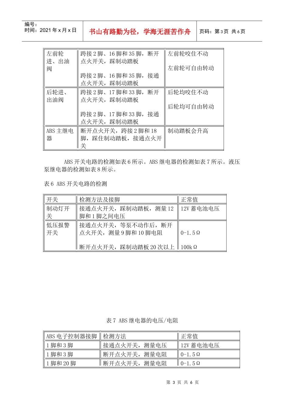 某汽车轿车ABS的电路检测与故障自诊断_第3页