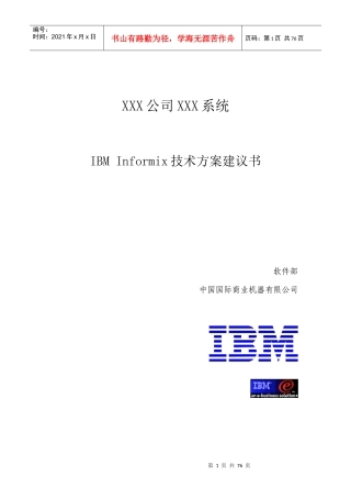 某机器公司IBMInformix技术方案建议书