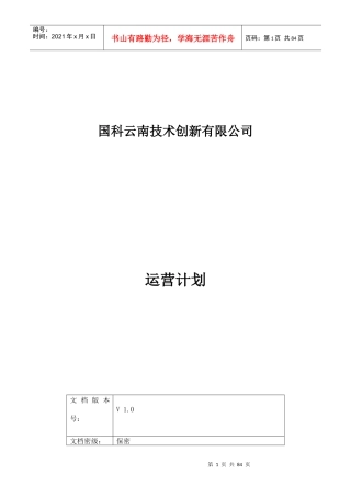 某技术创新有限公司运营计划概述