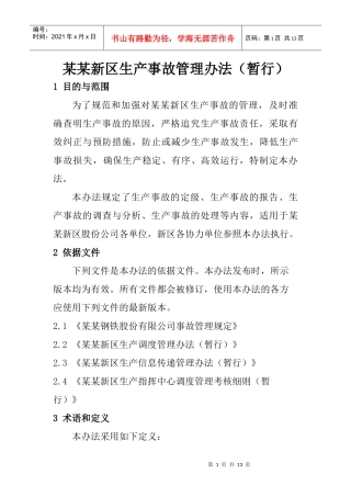 某某新区生产事故管理办法