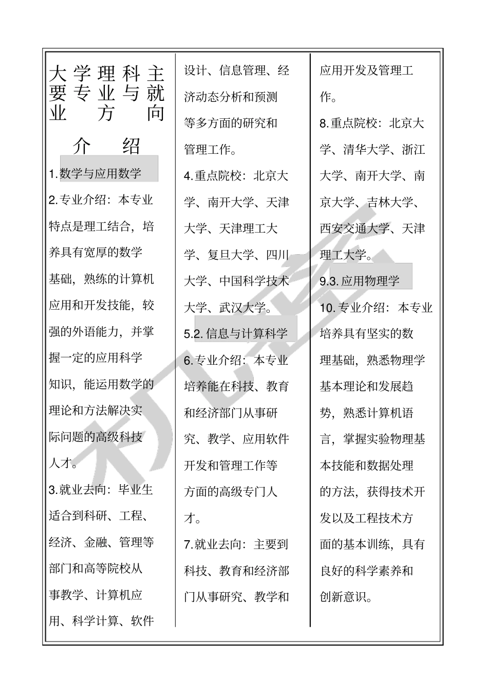 大学理科专业介绍与就业方向_第1页