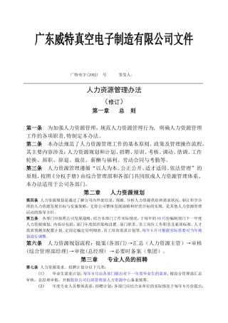 某某电子公司人力资源管理办法实施