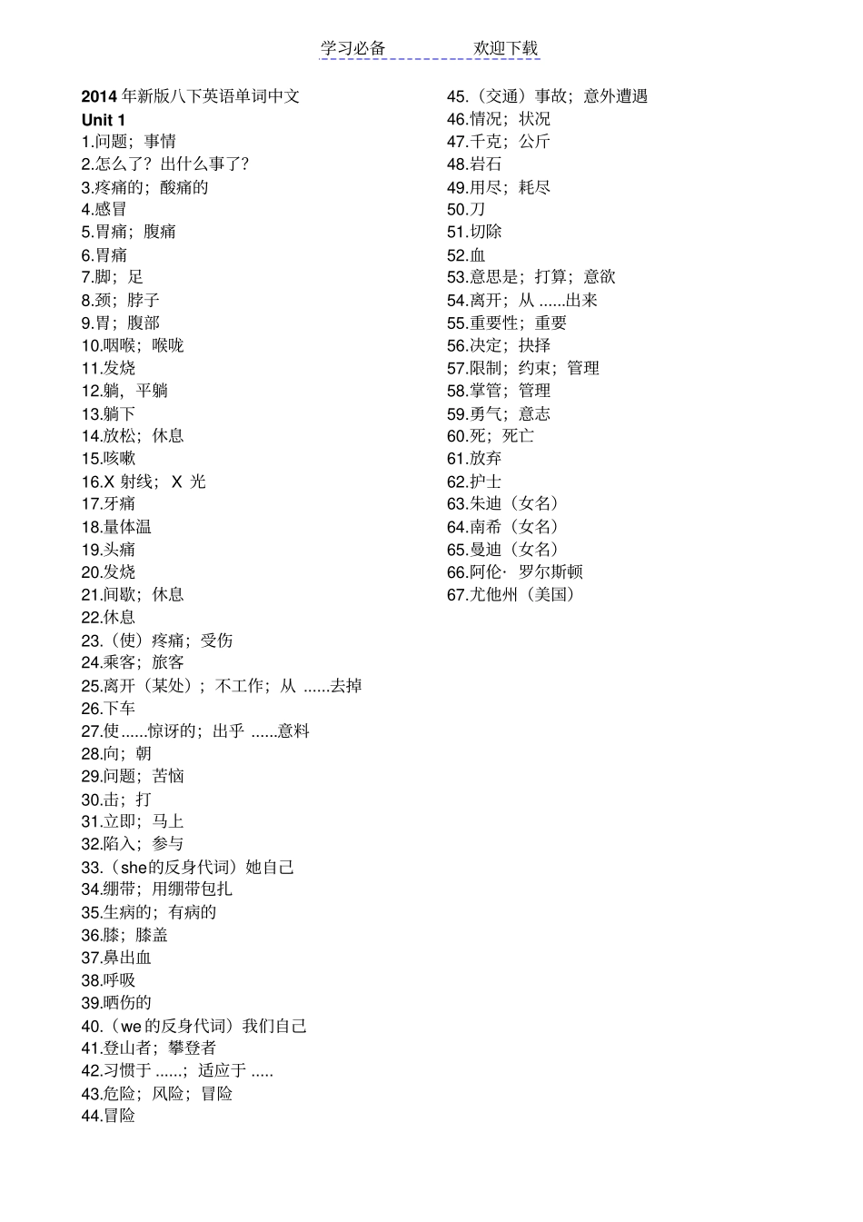 人教版八年级下册英语单词表中文_第1页