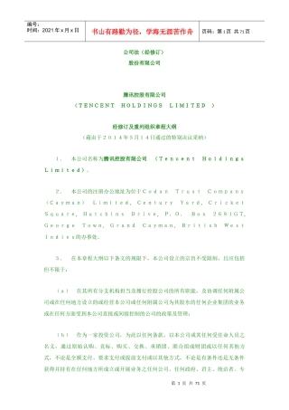 某科技控股有限公司组织章程