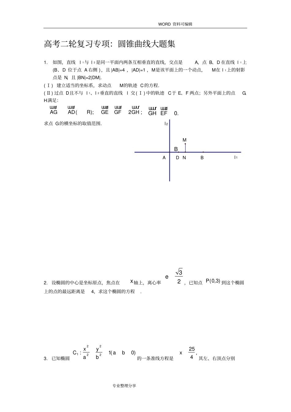 全国卷高考数学圆锥曲线大题集大全资料_第1页