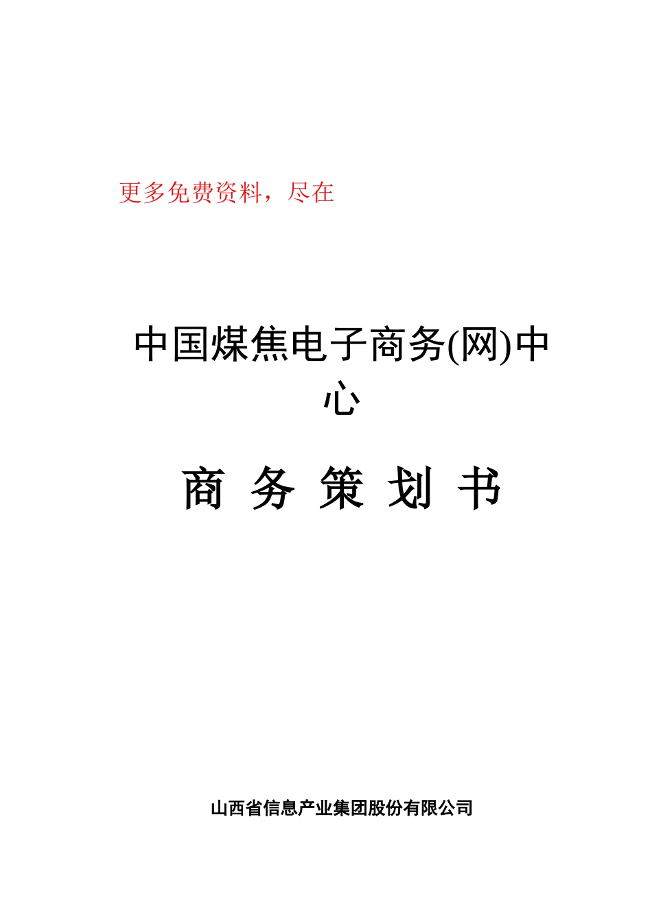 某著名咨询公司-山西省信息产业-集团公司煤焦电子商务策划书_第1页