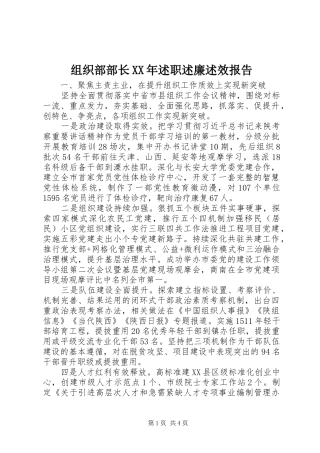 组织部部长述职述廉述效报告