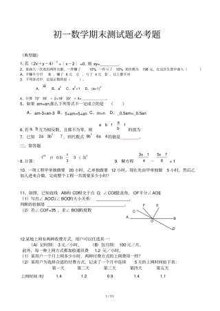 初一数学期末测试题必考题