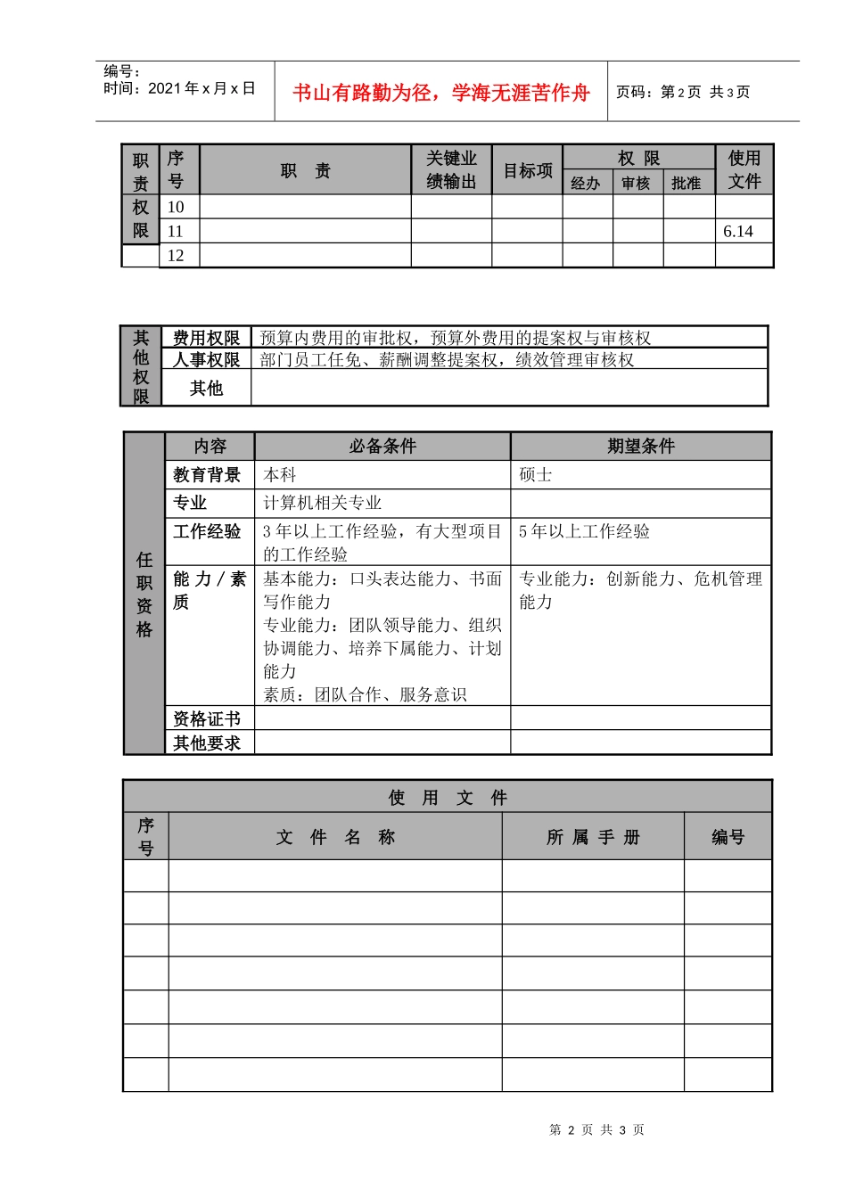 某航空物流公司信息中心经理职位说明书及关键绩效标准_第2页