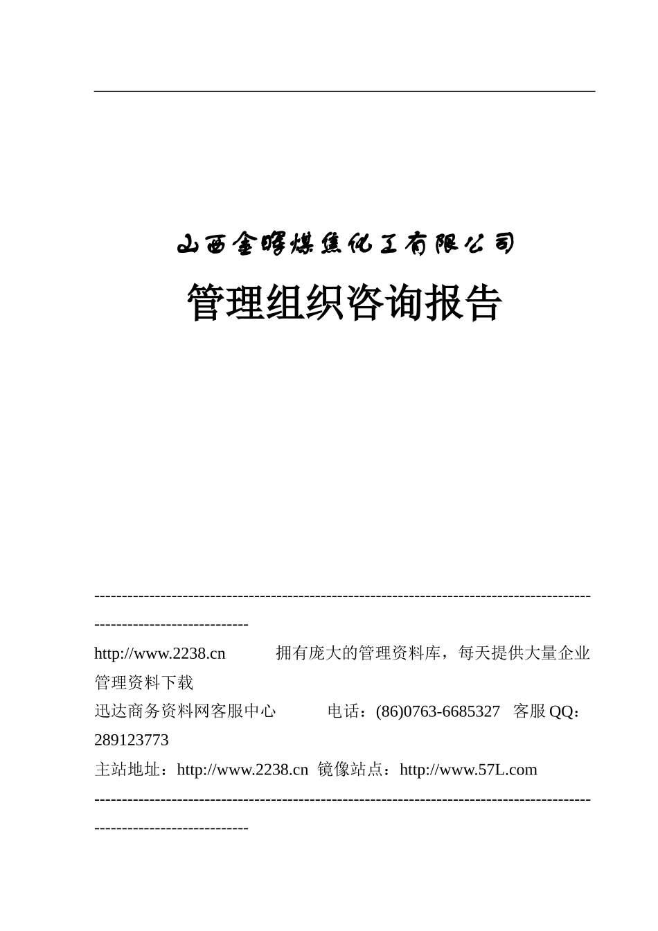 某煤焦化工公司管理组织咨询报告_第1页