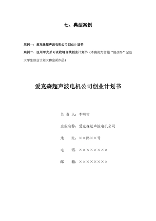 某电机公司创业计划书