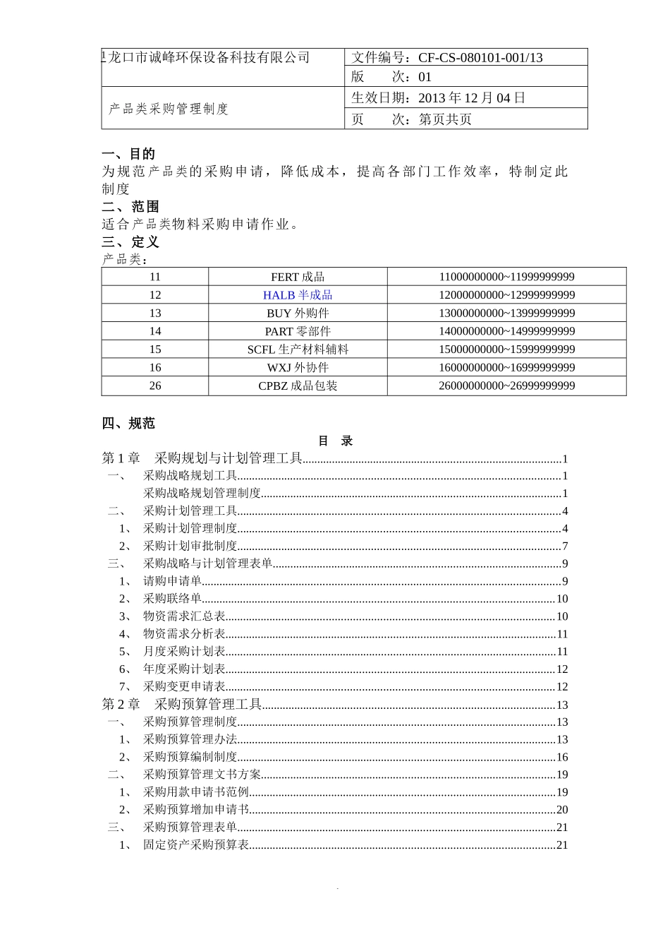 某环保设备科技有限公司产品类采购管理制度汇编_第1页