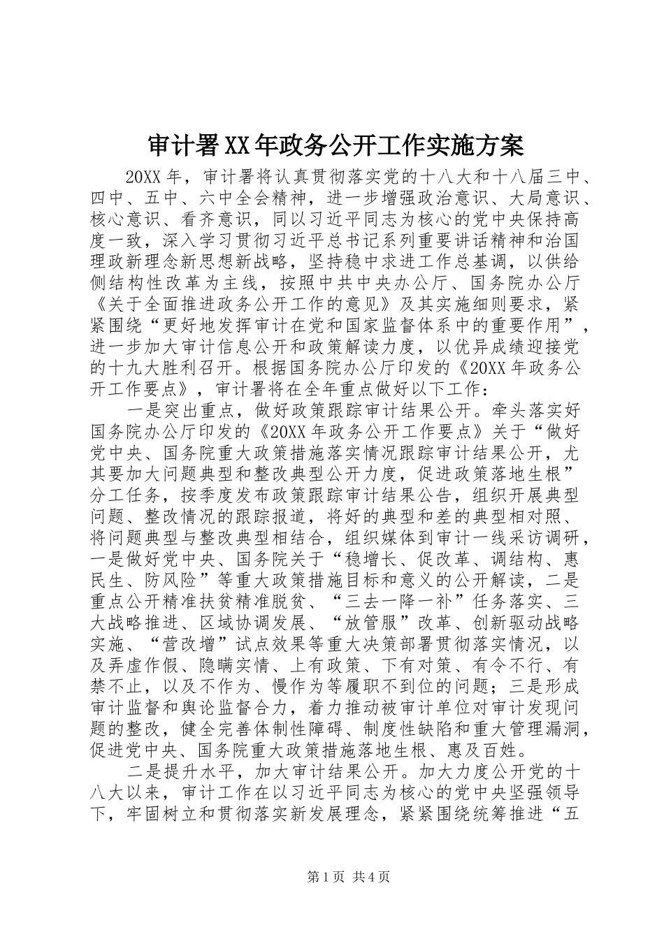 审计署政务公开工作实施方案_第1页