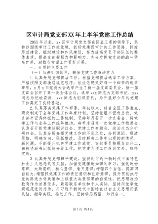区审计局党支部上半年党建工作总结