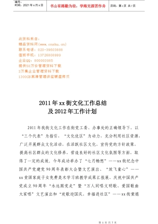 某街文化年度工作总结与工作计划