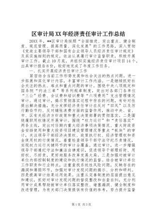 区审计局经济责任审计工作总结