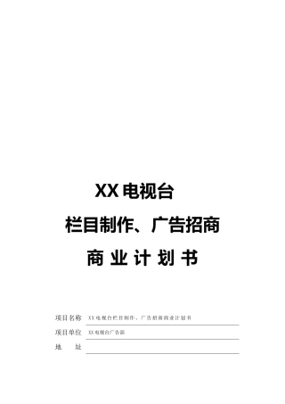 某电视台栏目制作、广告招商商业计划书
