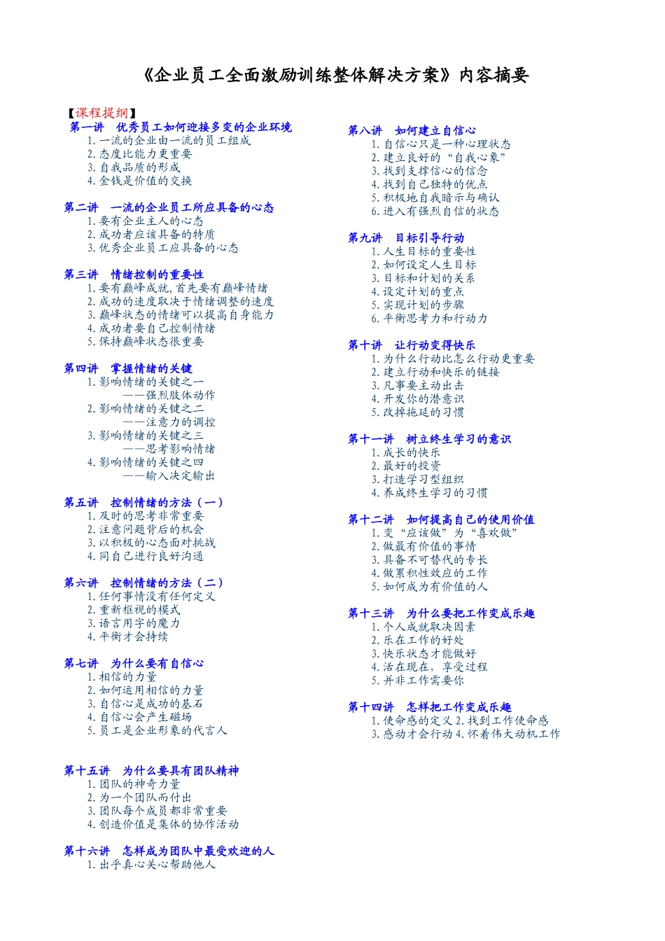 企业员工全面激励训练整体解决方案(1)_第1页