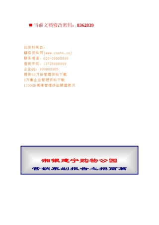 某购物公司营销策划报告--招商篇