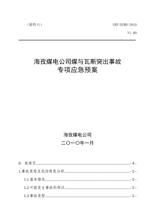 某煤电公司煤与瓦斯突出事故专项应急预案