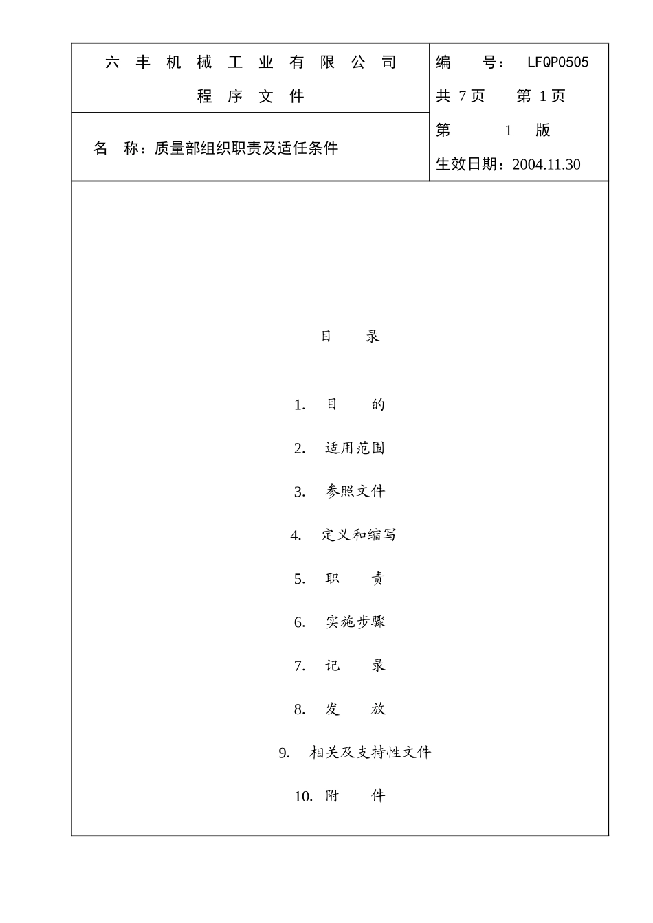 人力资源-LFQP0505质量部组织职责及适任_第1页