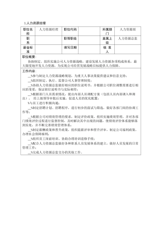 人力资源部岗位说明书(model3)