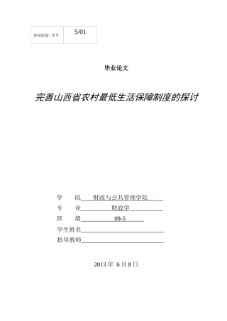 某省农村最低生活保障制度的探讨课程