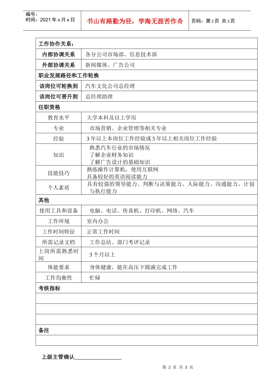 某汽车集团企划部部长岗位说明书_第2页