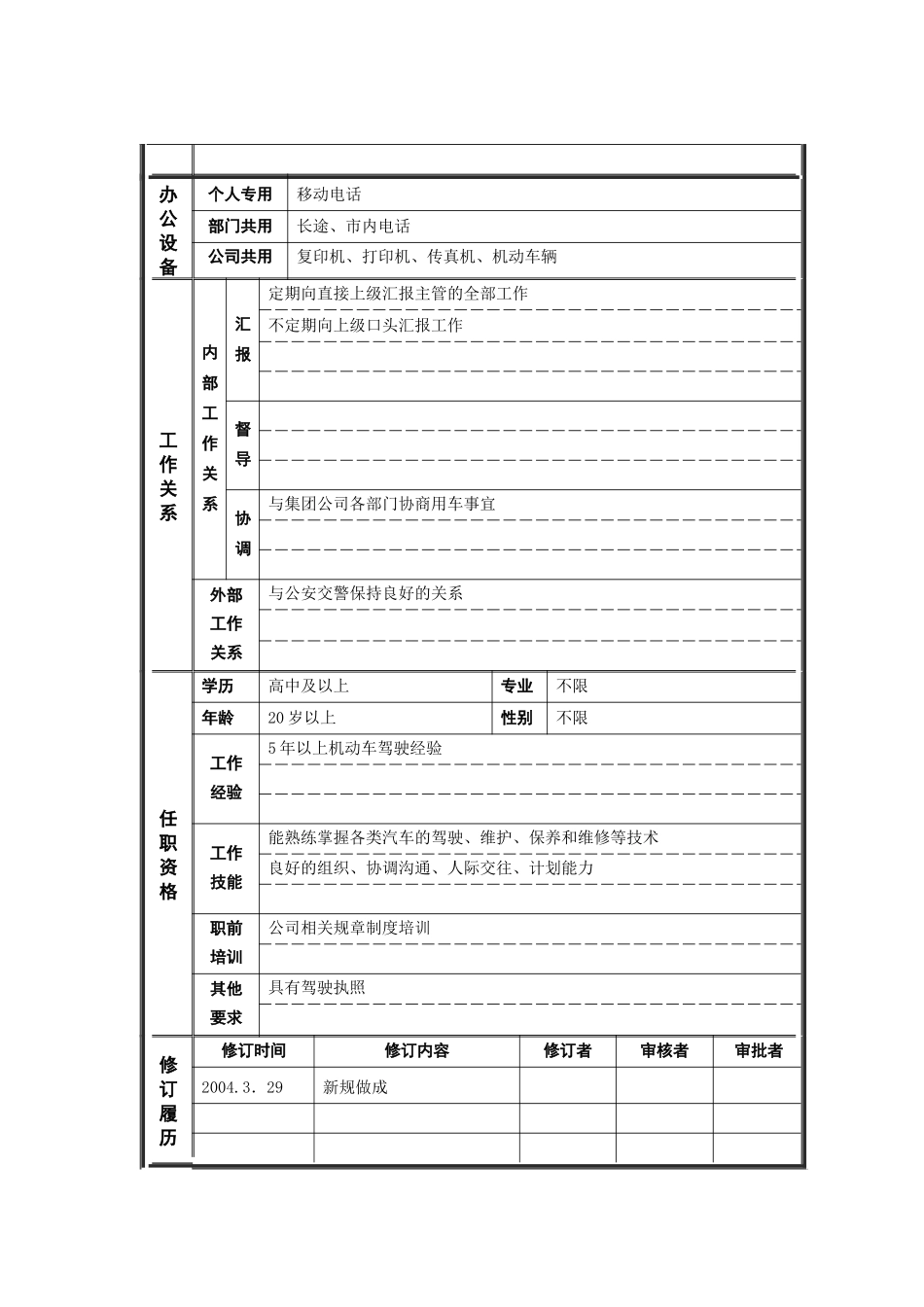 人力资源-8行政管理部_司机_职位说明书_第2页