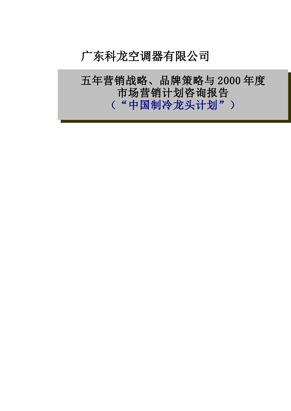 某空调公司年度市场营销计划咨询报告_第1页