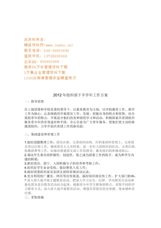 学校组织部下半学年工作计划