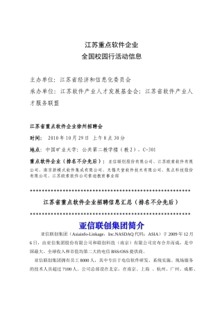 人力资源-XXXX-XXXX年江苏重点软件企业徐州招聘会信息汇总-