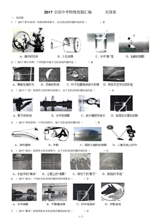 2017-全国中考物理真题汇编----光现象-(精校新版)