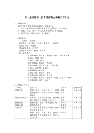 三一集团春节大型专场招聘会筹备工作计划