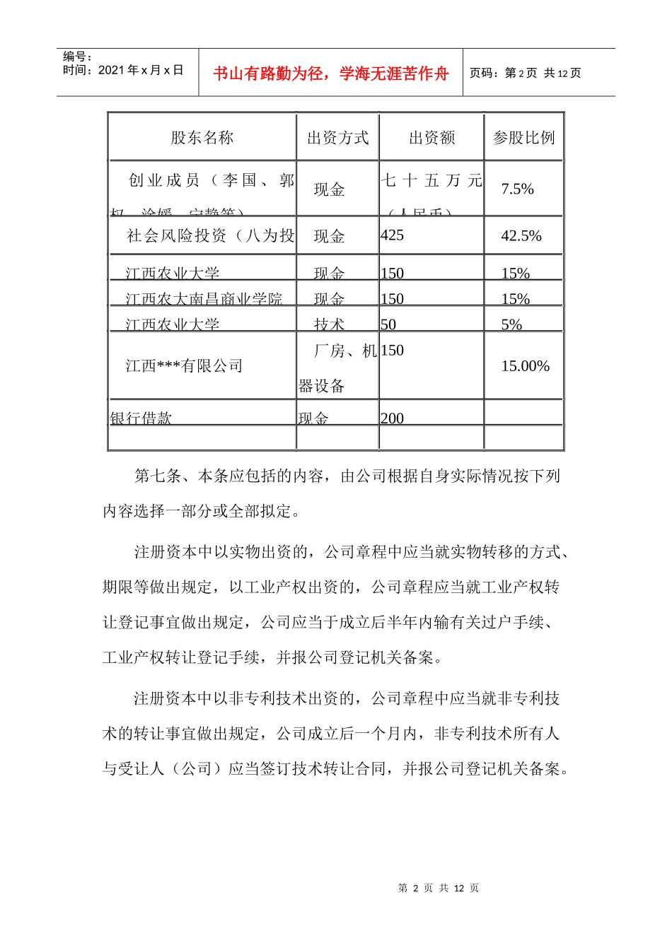 某绿色科技有限责任公司章程_第2页