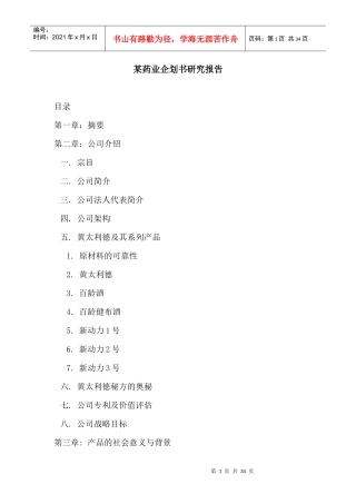 某药业企划书研究报告