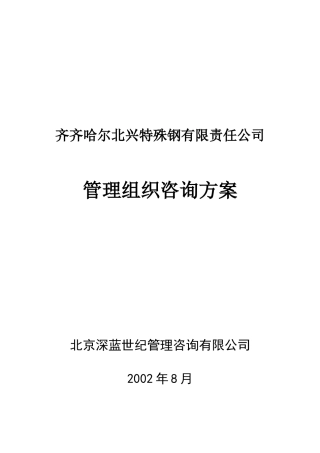某特殊钢公司管理组织咨询方案