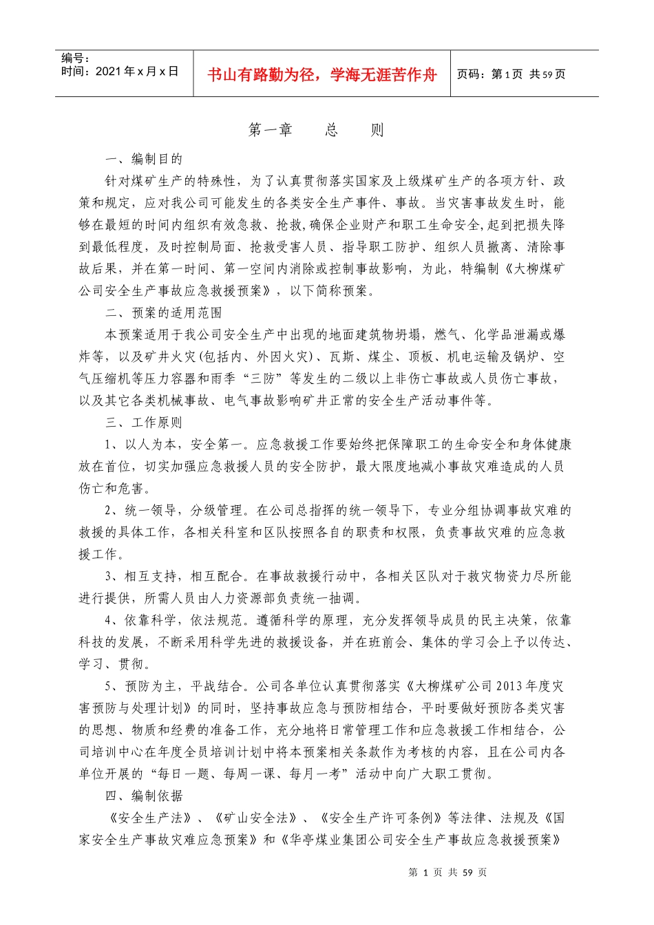 某煤矿公司安全生产事故应急救援预案_第1页