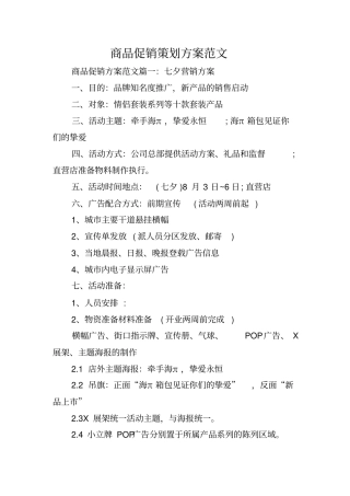 商品促销策划方案范文