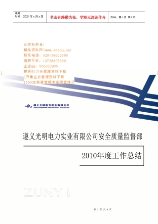 某电力公司安全质量监督部年度工作总结