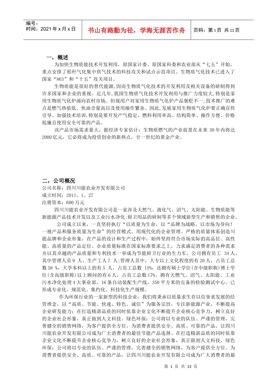 某能源气化有限公司商业计划书_第1页